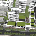 Modern Sales Office Building With Glass Facade And Green Trees In Urban Setting