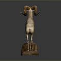Ram With Large Curved Horns Statue Standing Gracefully On Natural Rock Base
