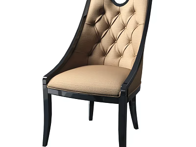 Elegant Dining Chair With Tufted Beige Fabric Seat And Black Wooden Frame Design 3d model