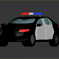 3D Model Police Car With Black White Body And Blue Red Flashing Lights