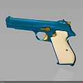 Blue And White Pistol Weapon With Golden Parts White Grip And Modern Design