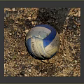 Worn ERREA Volleyball Placed On Square Platform With Sand Gravel Small Stones