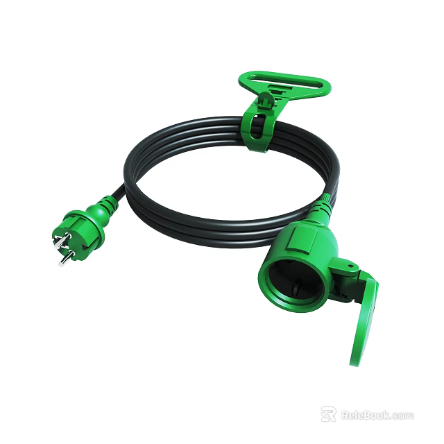 Green Electrical Extension Cable With Plug And Socket Design For Home Use 3d model 
