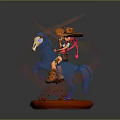 Cowgirl Character With Red Braids Riding Blue Horse On Orange Desert Base