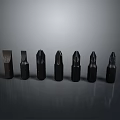 Black Screwdriver Bits Set with Assorted Shapes Neatly Arranged on Grey Background 3d model