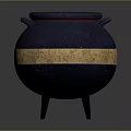 Decorative Blue Ceramic Pot With Gold Stripe Black Legs And Two Handles