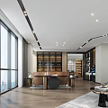 Modern Office Interior Design With Large Windows Wooden Floors And Marble Walls
