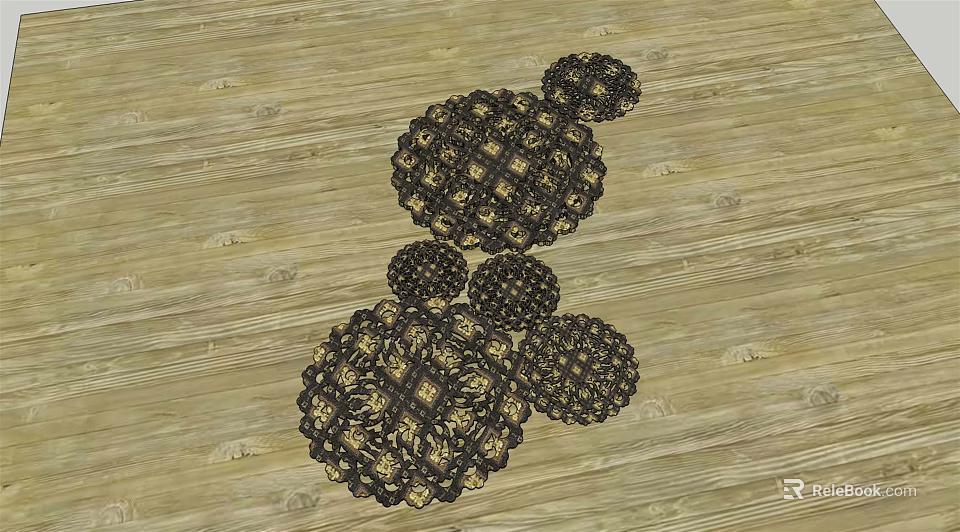 Stylish Shaped Rug With Black And Gold Patterns On Wooden Floor 3d model 