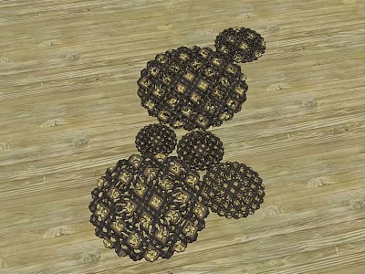 Stylish Shaped Rug With Black And Gold Patterns On Wooden Floor 3d model