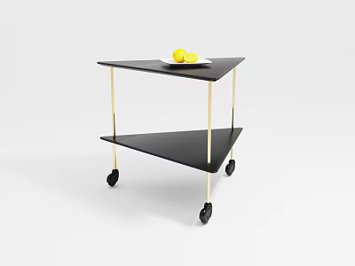 Modern Black Coffee Table With Gold Metal Legs Two Tier Design And Lemons On Top 3d model