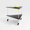 Modern Black Coffee Table With Gold Metal Legs Two Tier Design And Lemons On Top
