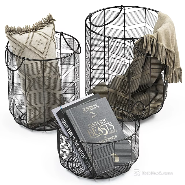 Black Metal Wire Storage Baskets for Organizing Blankets and Books with Modern Design 3d model 