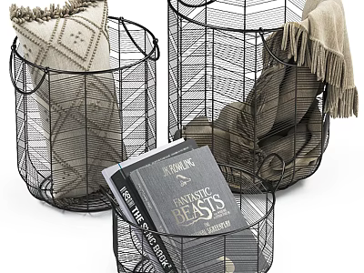 Black Metal Wire Storage Baskets for Organizing Blankets and Books with Modern Design 3d model