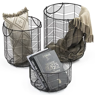 Black Metal Wire Storage Baskets for Organizing Blankets and Books with Modern Design 3d model