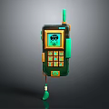 Vintage Handheld Communication Device With Green Orange Design Antenna Screen Buttons And Lanyard