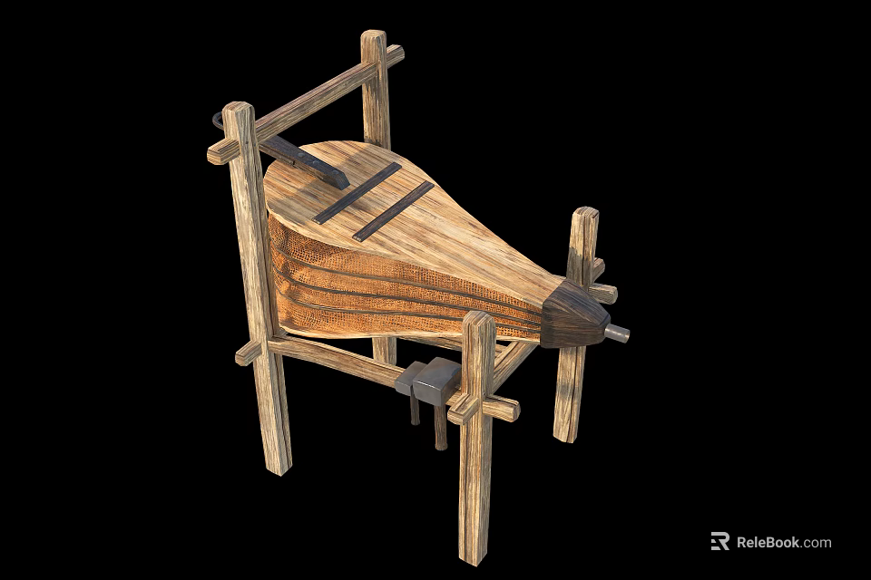 Traditional Wooden Handcrafted Tool With Conical Structure And Frame Support 3d model 