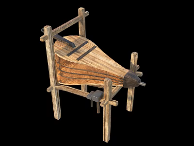 Traditional Wooden Handcrafted Tool With Conical Structure And Frame Support 3d model