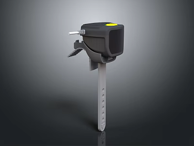 Black Industrial Component With Yellow Marker And Metal Rod Structure Design 3d model