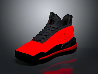 Red And Black High Top Stylish Sports Shoes With Black Laces And Sole 3d model