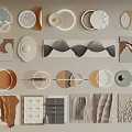 Stylish Modern Wall Decorations Featuring Circular Wavy And Geometric Patterns In Neutral Tones 3d model