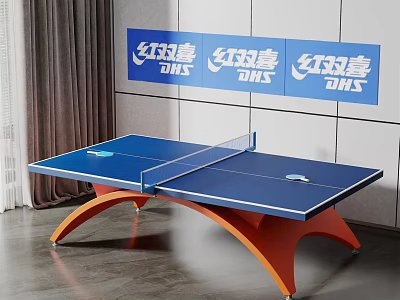 DHS Professional Table Tennis Table With Blue Surface And Orange Frame For Indoor Sports Equipment 3d model