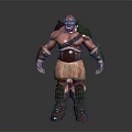 Muscular Game Movie Character With Bald Head Shoulder Armor And Angry Expression