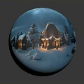 Snowy Winter Scene Glass Sphere With Cottages Trees And Blue Sky