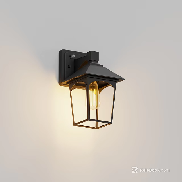 Black Wall Mounted Lamp With Glass Shade And Vintage Edison Bulb Design 3d model 