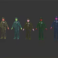 Five Police Officer Figurines Standing In A Row On Black Reflective Surface