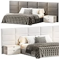 Modern Double Bed With Upholstered Headboard Pillows Blanket And Nightstand 3d model