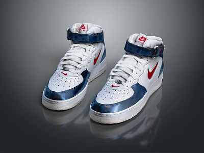 Stylish High Top Nike Swoosh Sneakers With White Blue Red Colorway And Velcro Strap Design 3d model