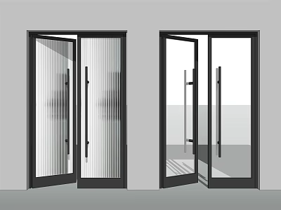 Modern Glass Doors With Black Frames And Transparent Panels In Open Position 3d model