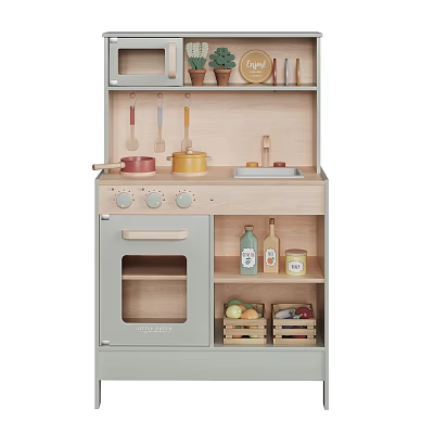 Wooden Kids Toy Kitchen Set With Stove Oven Utensils Fruit And Bottles 3d model