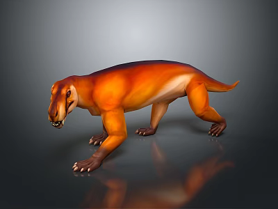 3D Rendered Prehistoric Creature With Orange Brown Fur Long Tail And Sharp Teeth 3d model