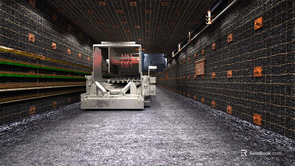 Underground Tunnel Road Infrastructure With Brick Walls Lighting And Mechanical Equipment 3d model 