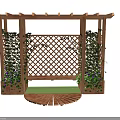 Wooden Garden Pergola With Lattice Screen Climbing Plants Flowers And Wooden Platform