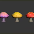 Colorful Mushroom Shaped Decorative Ornament Set With Polka Dot Patterns For Home Decor