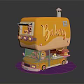 Yellow Bakery Food Truck With Displayed Bread Pastries And Cute Window Design