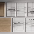 Various Bamboo Window Blinds Styles With Decorative Landscape And Calligraphy Patterns 3d model