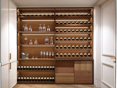 Elegant Modern Wine Cellar Interior With Wooden Racks And Wine Bottles 3d model