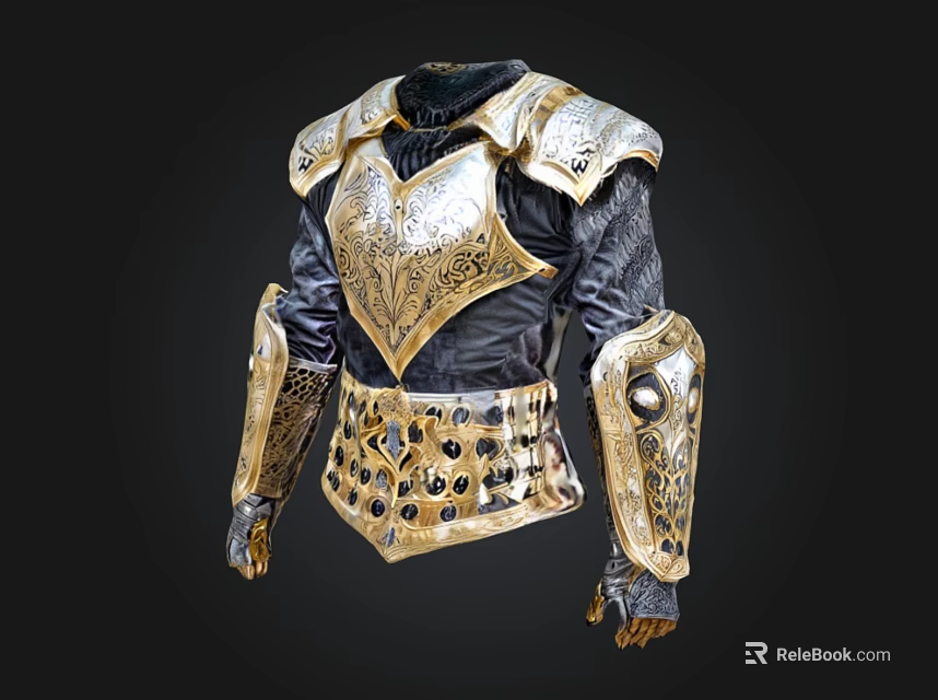 Ornate Golden And Black Medieval Armor With Intricate Shoulder Guards And Arm Plates 3d model 