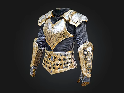Ornate Golden And Black Medieval Armor With Intricate Shoulder Guards And Arm Plates 3d model