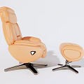 Modern Orange Leather Massage Chair With Ottoman And Stainless Steel Base