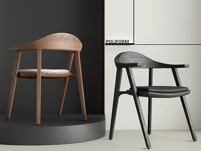 Modern Wooden Dining Chairs With Carved Back And Comfortable Seats In Brown And Black 3d model