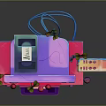 Retro Computer Monitor In Purple Pink With Top Console Small Plants And Remote Control