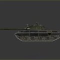 Camouflaged Green Military Tank Vehicle With Number 134 Long Cannon And Tracks