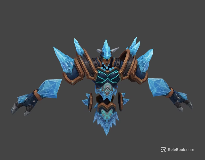 Frost Crystal Armored Mythical Creature Character With Spiked Wings And Blue Brown Details 3d model 