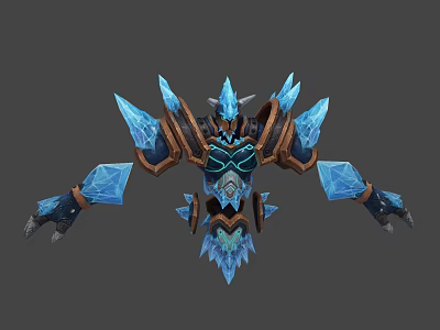 Frost Crystal Armored Mythical Creature Character With Spiked Wings And Blue Brown Details 3d model