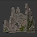 Ancient Stone Castle Ruins with Ivy Covered Walls Towers and Arched Windows