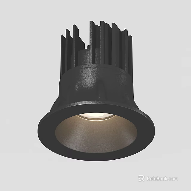 Black Recessed Downlight Spotlight With Heat Sink Fins And Illuminated LED Source 3d model 